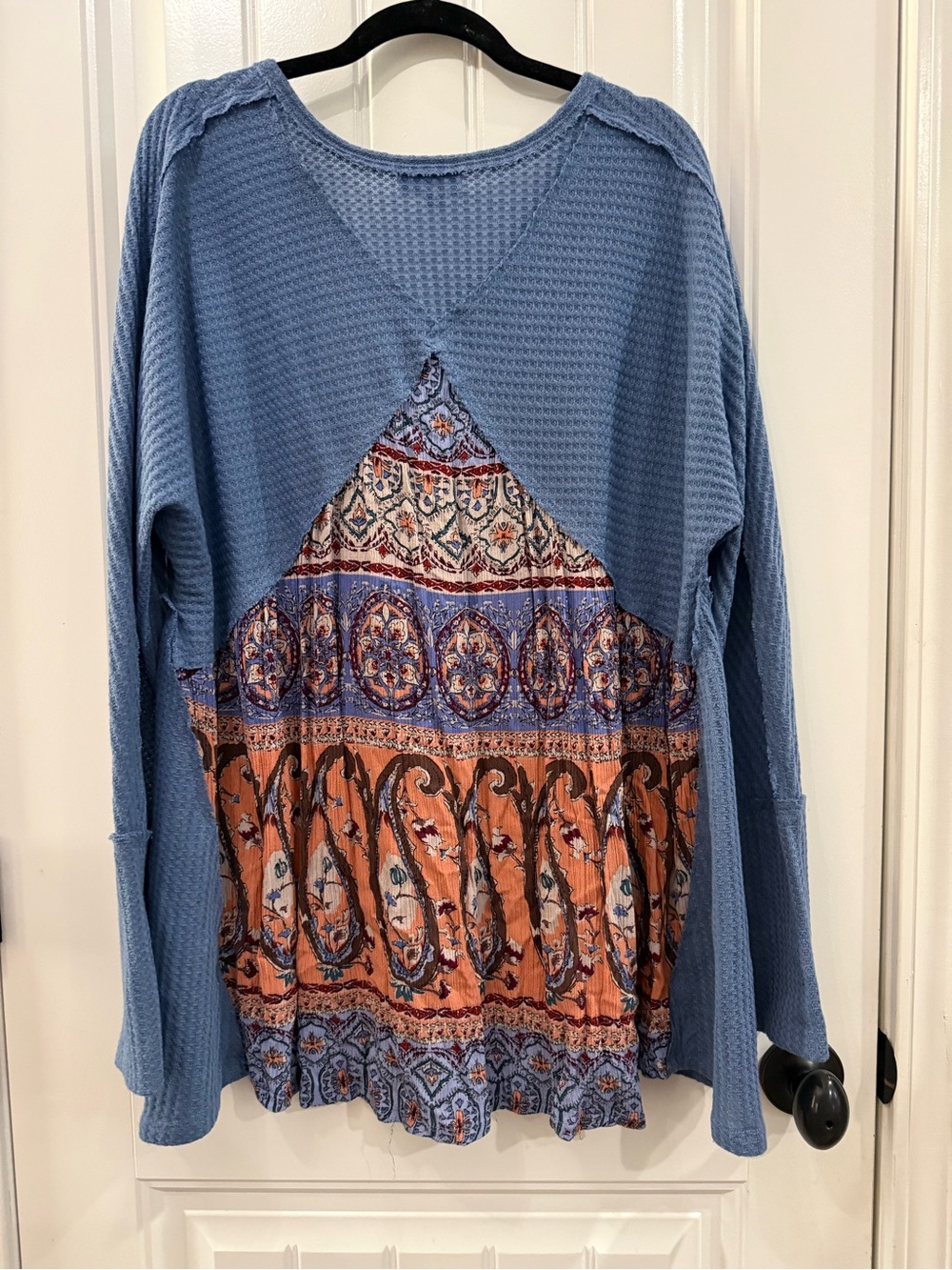 GiGio Blue Waffle-Knit Long-Sleeve Henley Top with back detail - Picture 3 of 3